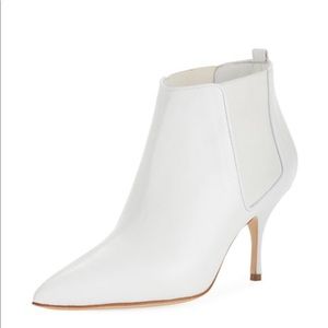 Manolo Blahnik white leather booties
